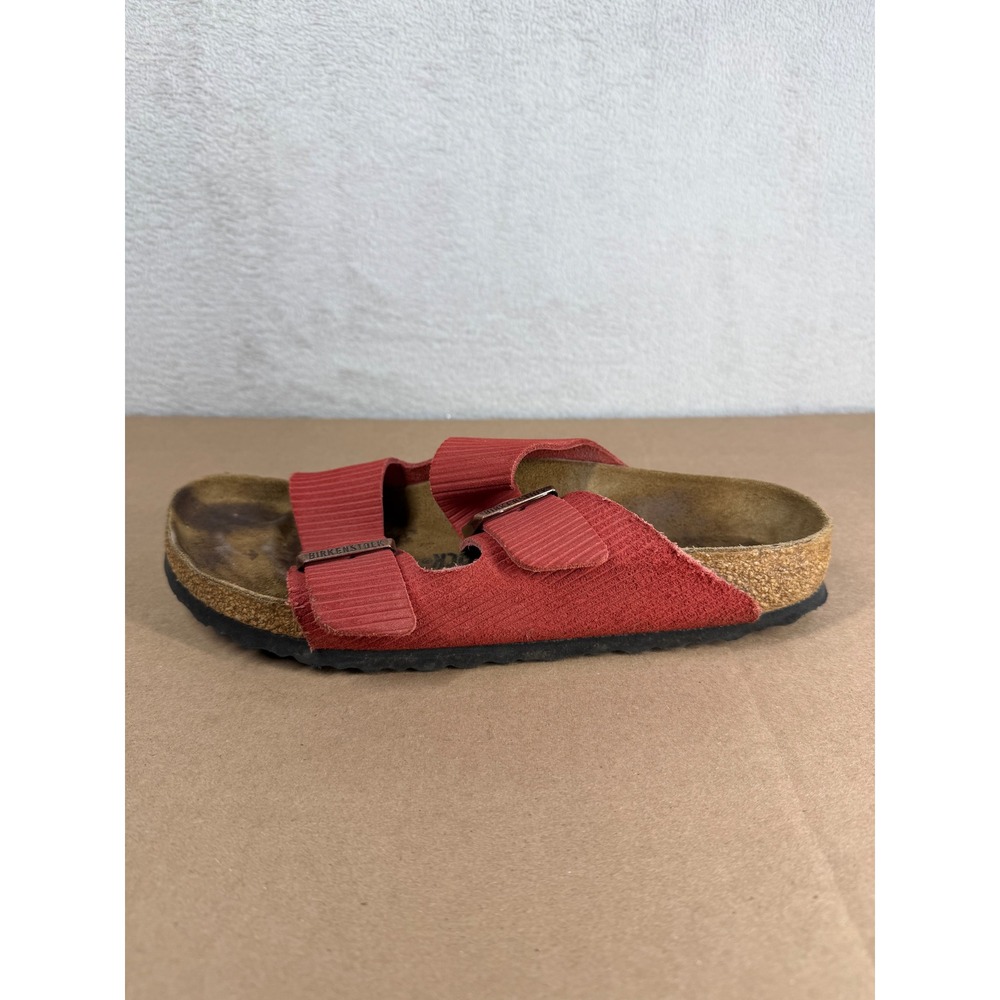 Birkenstock Arizona Sandals Women 40 Red Corduroy Embossed Suede Two Strap Slide